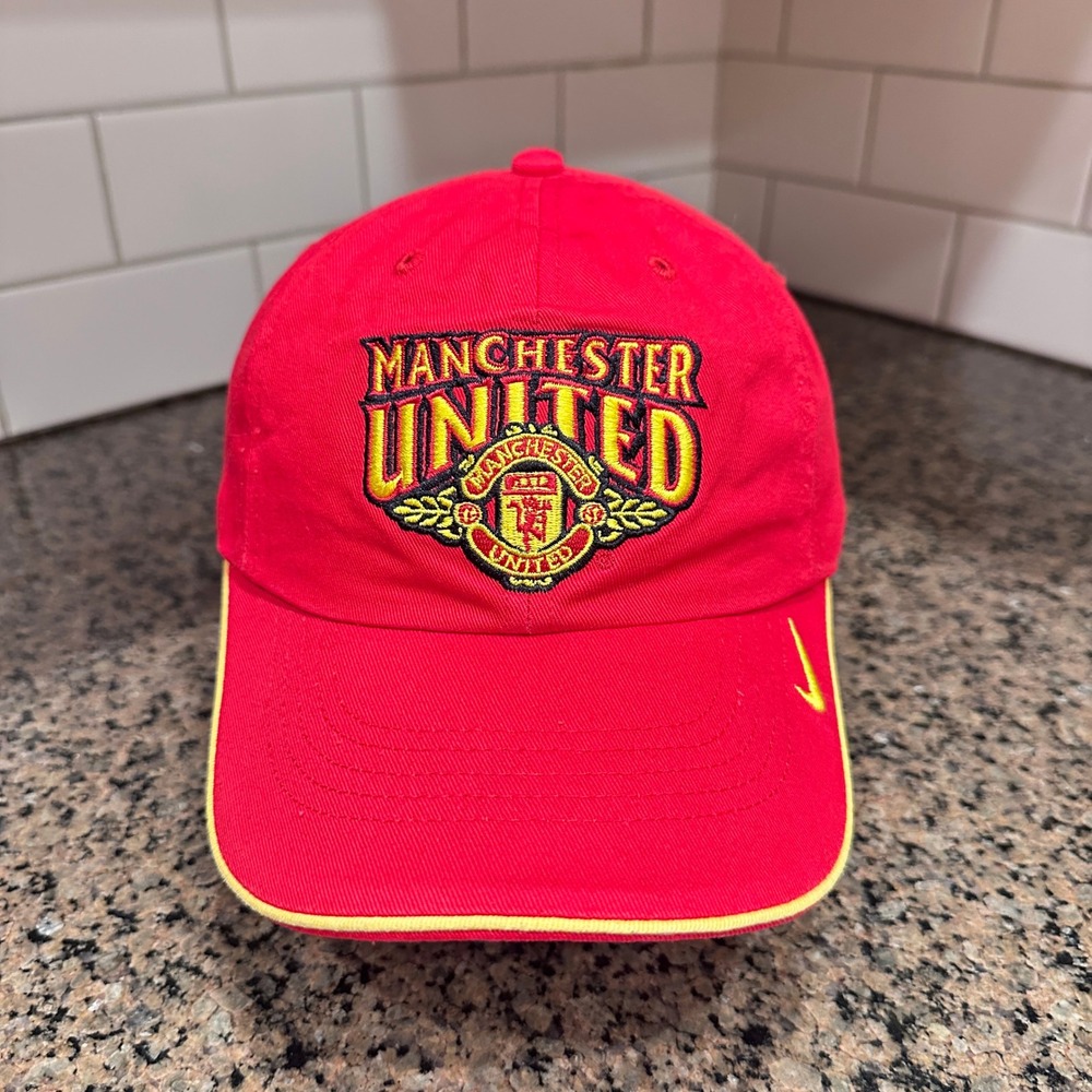 Vtg Manchester United Nike USA Tour 2003 Hat Strap Back Hook & Loop Red Cotton